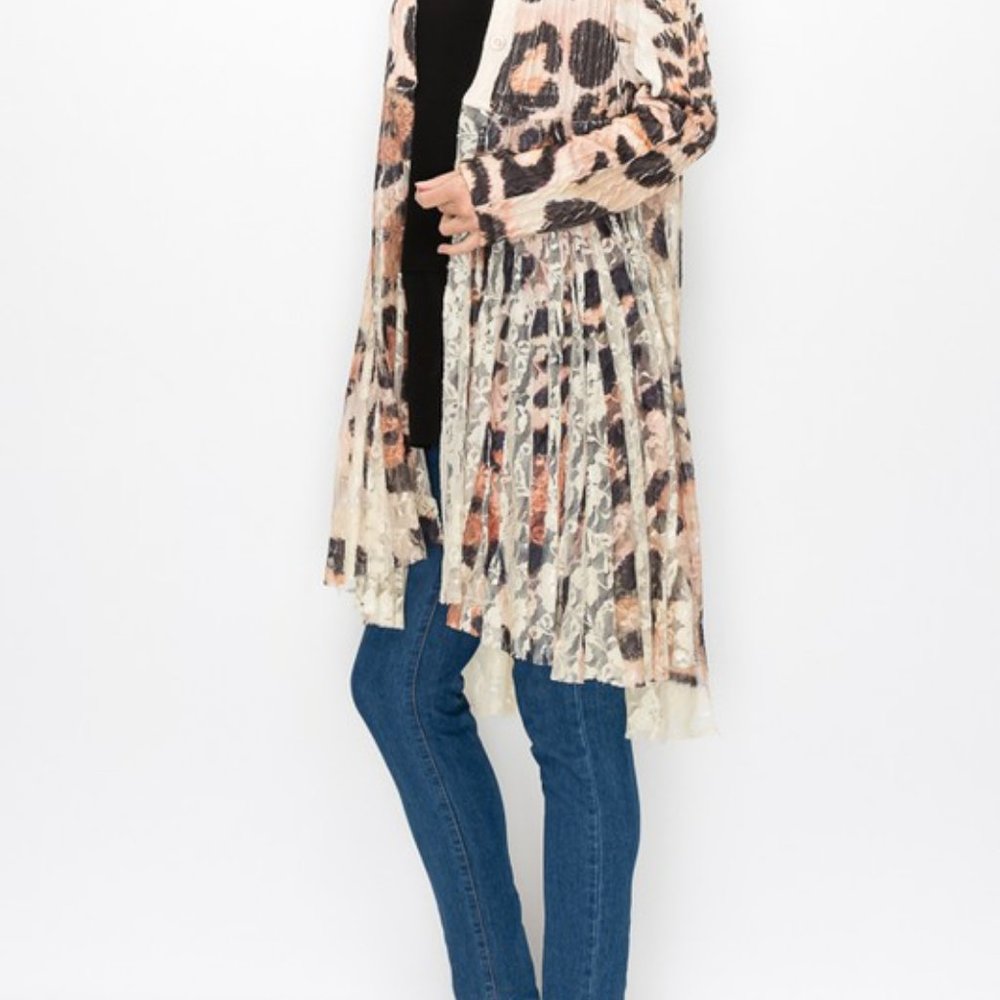 new ORIGAMI DESIGNER LEOPARD PRINT LACE CARDIGAN SWEATER SM-3X western bohemian - Picture 4 of 6